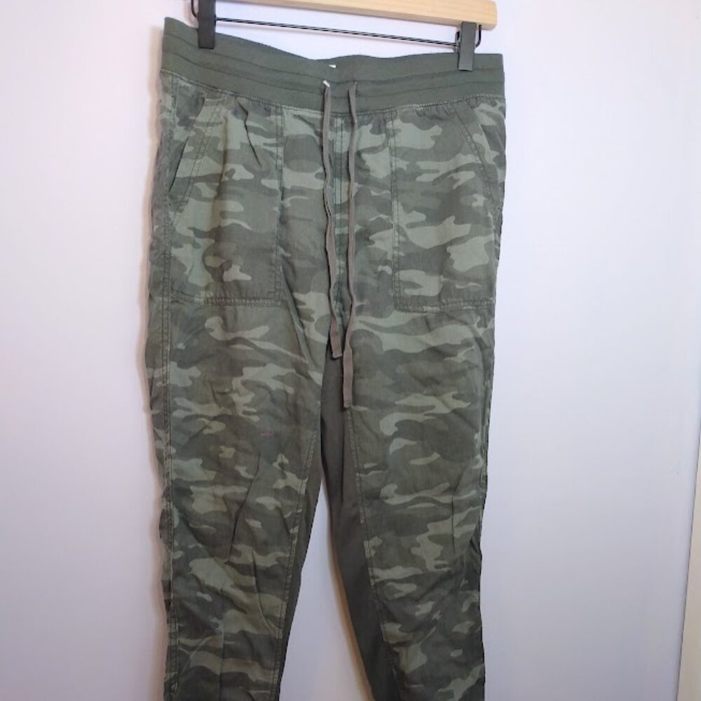 Anthropologie Seven 7 Linen Blend Jogger Pants Camo Green Soft Sz Small Boho